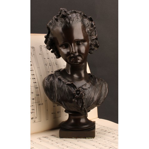 1961 - Émile-Victor Blavier (1821 - 1887), a brown patinated bronze bust, of a young girl, signed in the ma... 