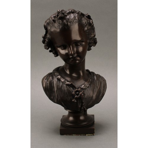 1961 - Émile-Victor Blavier (1821 - 1887), a brown patinated bronze bust, of a young girl, signed in the ma... 