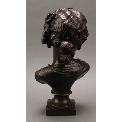 1961 - Émile-Victor Blavier (1821 - 1887), a brown patinated bronze bust, of a young girl, signed in the ma... 