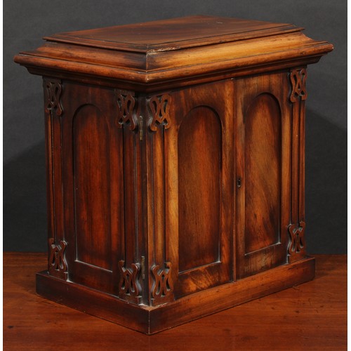 1875 - A William IV/early Victorian mahogany collector's table cabinet, sarcophagus cresting above a pair o... 