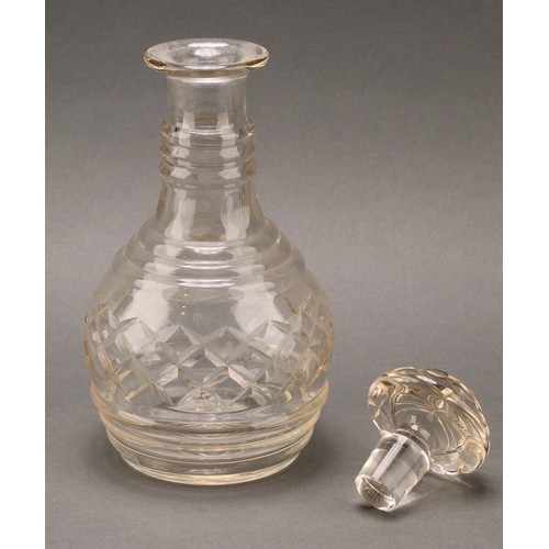 1367 - A pair of 19th century hobnail mallet shaped decanters, mushroom stoppers, star-cut bases, 25.5cm hi... 