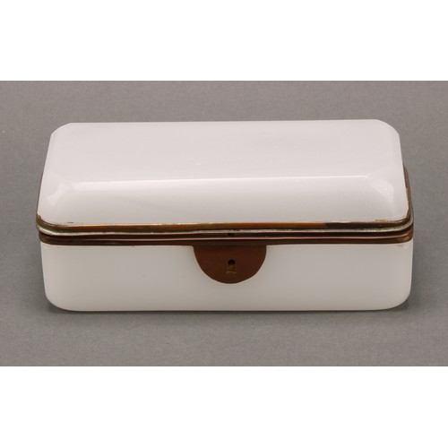 1519 - A 19th century Continental opaque glass canted rectangular casket, hinged cover, 15.5cm wide, c.1870