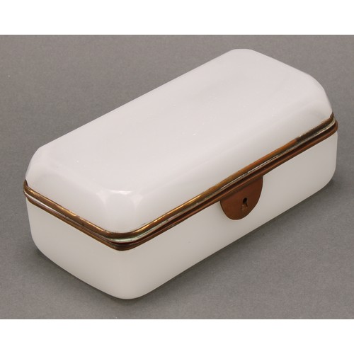 1519 - A 19th century Continental opaque glass canted rectangular casket, hinged cover, 15.5cm wide, c.1870