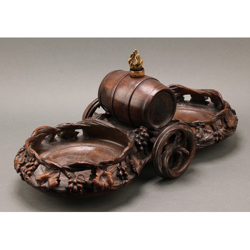 1815 - A Black Forest novelty wine trolley coaster, with provision for two champagne-size bottles centred b... 