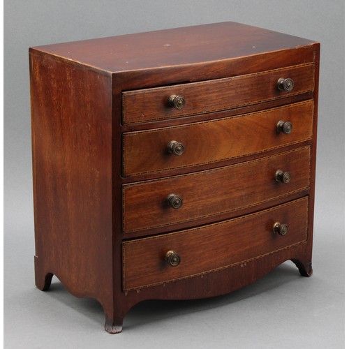 2123 - Miniature Furniture - an Edwardian mahogany bow fronted chest of four long graduated drawers, in the... 