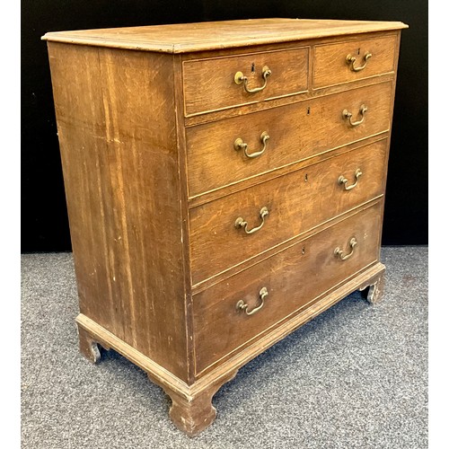 1778 - A George III oak chest of two short over three graduated long drawers, bracket feet, 97cm high, 94.5... 