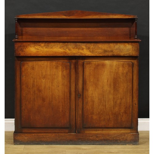 1901 - A George IV mahogany chiffonier, pointed-arch cresting, rectangular superstructure on Doric supports... 