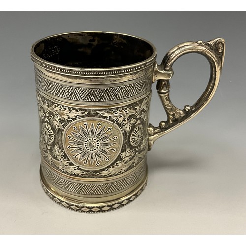 470 - An Edwardian silver embossed christening cup or mug, Walker & Hall, Sheffield 1902, impressed marks,... 