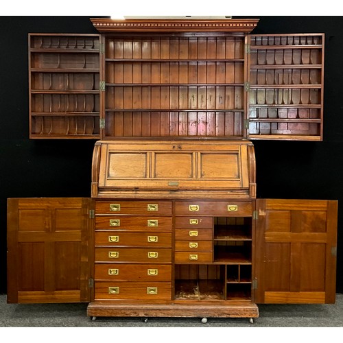 1568 - A Victorian walnut secretaire bureau cabinet, extensively fitted with an arrangement of shelves and ... 