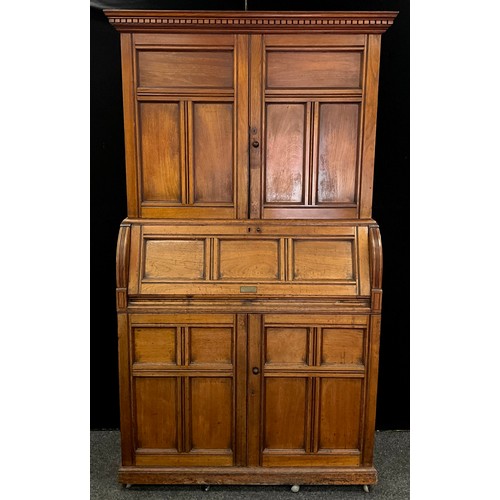 1568 - A Victorian walnut secretaire bureau cabinet, extensively fitted with an arrangement of shelves and ... 