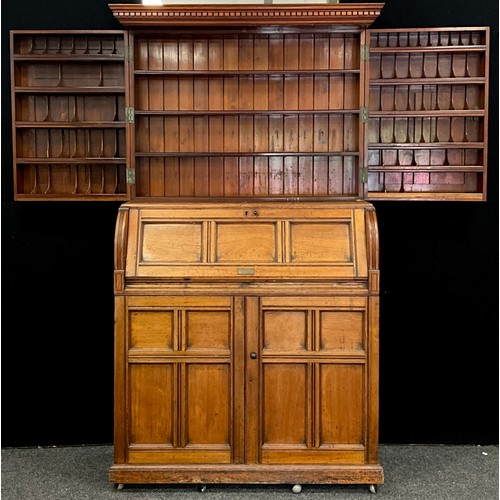 1568 - A Victorian walnut secretaire bureau cabinet, extensively fitted with an arrangement of shelves and ... 