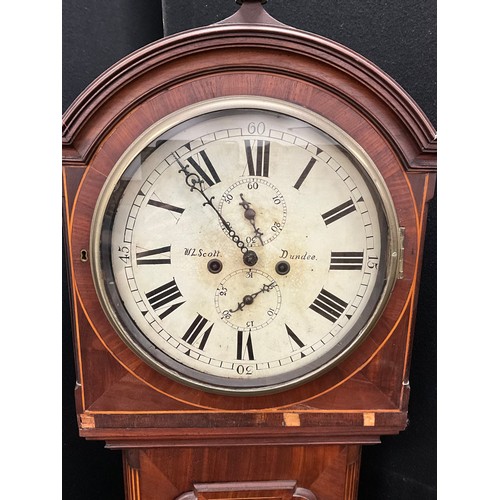 1744 - A 19th century Scottish satinwood inlaid mahogany longcase clock, 32cm diameter creamy white dial si... 