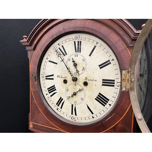 1744 - A 19th century Scottish satinwood inlaid mahogany longcase clock, 32cm diameter creamy white dial si... 