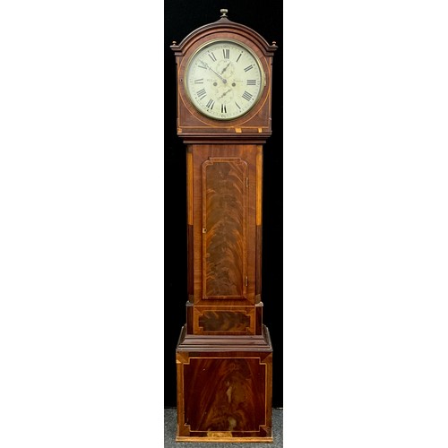 1744 - A 19th century Scottish satinwood inlaid mahogany longcase clock, 32cm diameter creamy white dial si... 