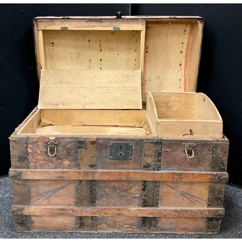 1586 - A 19th century dome top travelling trunk, with original fitted interior, 67cm high x 92cm x 50.5cm.