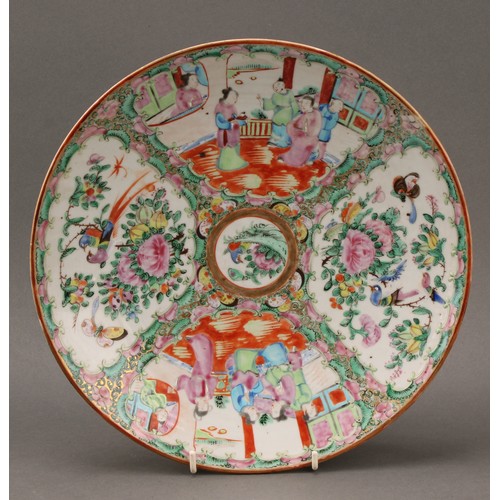 1393 - A Chinese Famille Rose charger, painted with panels of figures in interiors alternating with birds, ... 