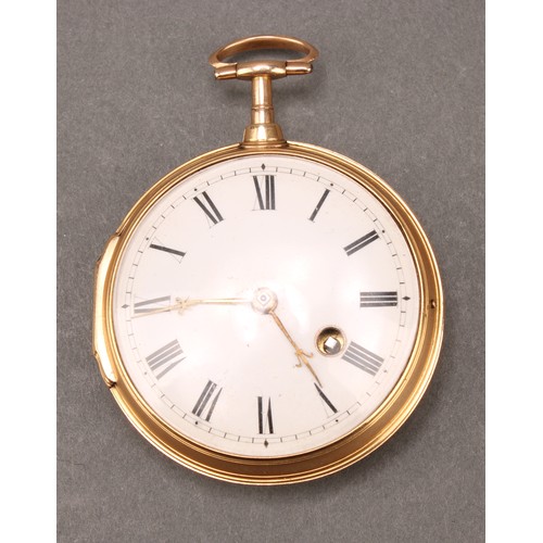 503 - A George III 22ct gold pair cased pocket watch, (inner case only) white enamel dial, bold Roman nume... 