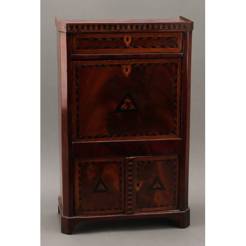 2122 - Miniature Furniture - a 19th century mahogany and parquetry secrétaire à abattant, three-quarter gal... 