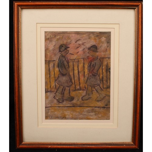 782 - After L.S. Lowry (1887-1976) 
Figures at Railings 
signed, dated 1959, mixed media, 26cm x 19cm