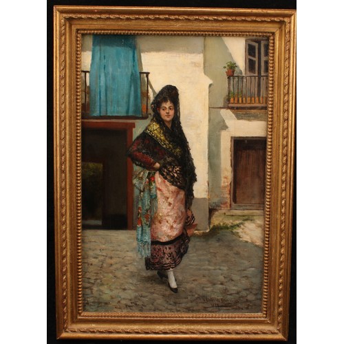 844 - Spanish School (19th century) 
Portrait of a Senorita 
signed, dated 1877, oil on canvas, 39.5cm x 2... 