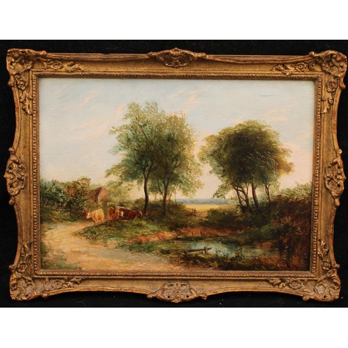 1128 - Manner of George Turner (1841-1910) 
Cattle Watering
unsigned, attribution to verso, oil on board, 2... 