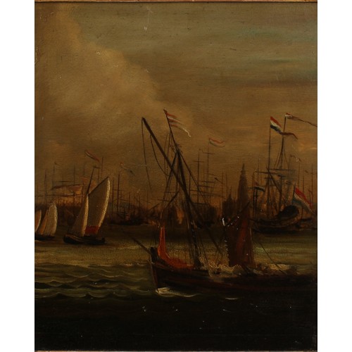 1069 - Dutch School (19th century) 
Harbour Scene 
unsigned, oil on board, 29cm x 24cm