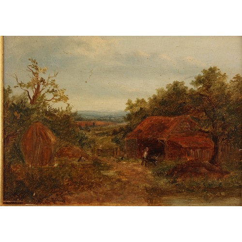 1125 - Joseph Thors (1835-1884) 
The Hay Barn 
signed, oil on board, 13.5cm x 18.5cm; another, Walking to M... 