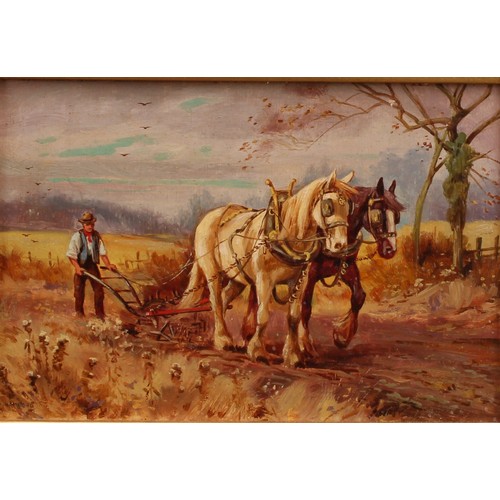 751 - George Hammond (19th century English School) 
At the Plough 
signed, oil on board, 10cm x 15cm