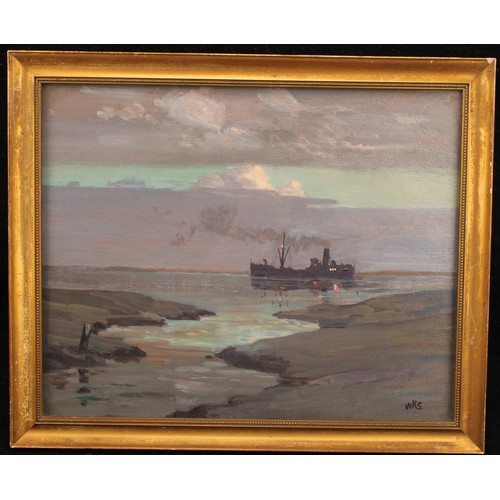 972 - W.K.S. (English School, 20th century) 
Trawler at Dusk 
monogrammed, oil on board, 28.5cm x 35.5cm