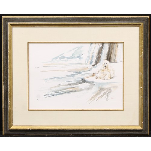 1127 - L. S. Gandini (20th century) 
Polar Bear and Cub 
signed, mixed media, 36cm x 52cm