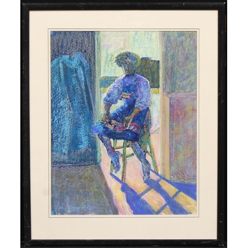 1119 - Helen Greenfield (British School, 20th century) 
Silhouette of a Carpenter on his Stool 
signed, lab... 