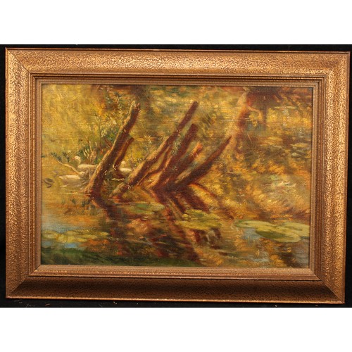 1019 - English School (20th century) 
The Duck Pond 
unsigned, oil on canvas, 29cm x 43cm