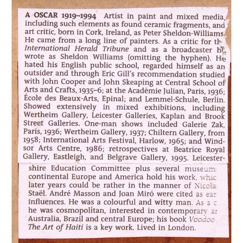 1022 - Style of Peter Sheldon-Williams ('Oscar') (1919-1994) 
Abstract Portrait 
unsigned, label to verso, ... 