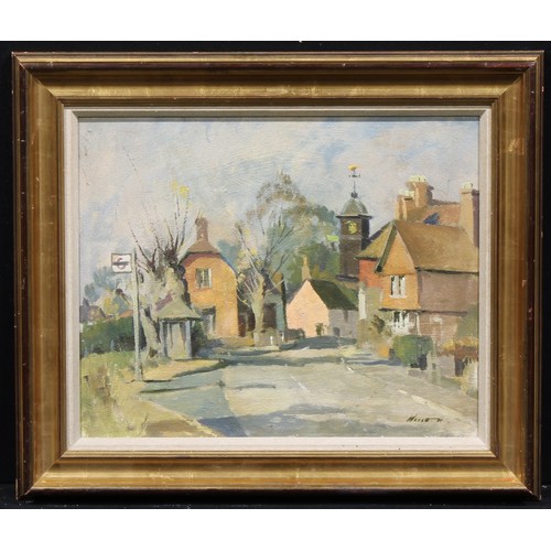 1009 - Edward Wesson RSMA RBA (1910-1983) 
The Village Bus Stop 
signed, oil on board, 46cm x 56cm