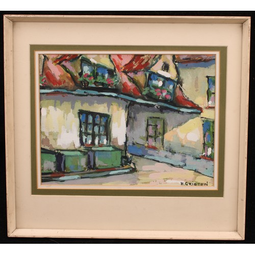 1116 - H. Grieten (20th century, Continental School) 
Houses in Afternoon Sun 
signed, oil on canvas, 20cm ... 