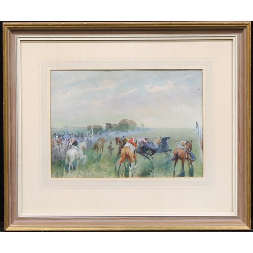 922 - Style of John Beer (1860-1930) 
The Starting Line
signed, watercolour, 25cm x 34.5cm