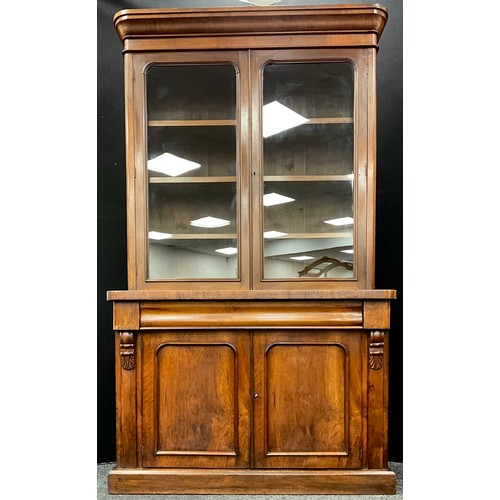 1783 - A Victorian mahogany bookcase cabinet, glazed doors to the top section enclosing three tiers of maho... 