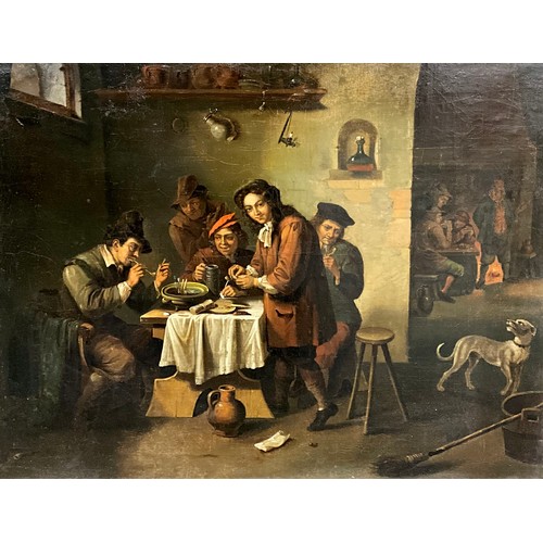 1073 - Dutch School, Manner of Theobold Michan
A pair, 17th century style Tavern Interiors with figures
oil... 