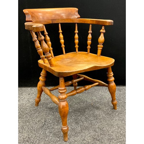 1531 - A 19th century beech and ash captains chair, bobbin turned supports, 79cm high, 61cm wide