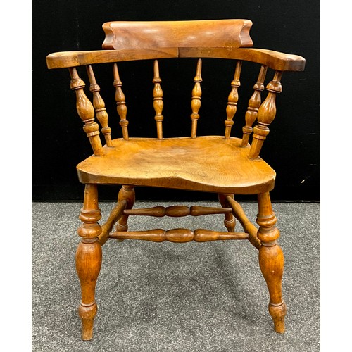 1531 - A 19th century beech and ash captains chair, bobbin turned supports, 79cm high, 61cm wide