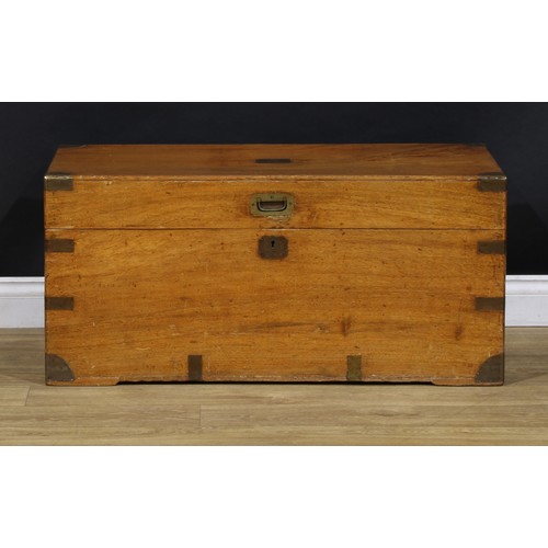 1533 - A 19th century brass bound camphor wood rectangular campaign chest, hinged cover with flush military... 