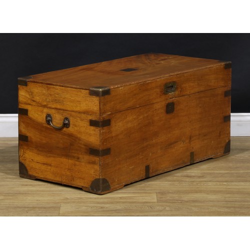 1533 - A 19th century brass bound camphor wood rectangular campaign chest, hinged cover with flush military... 