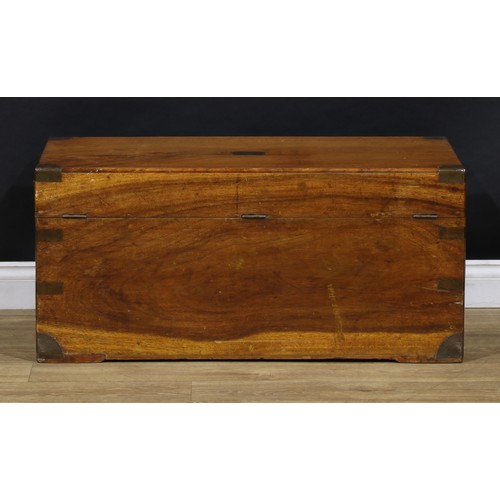 1533 - A 19th century brass bound camphor wood rectangular campaign chest, hinged cover with flush military... 