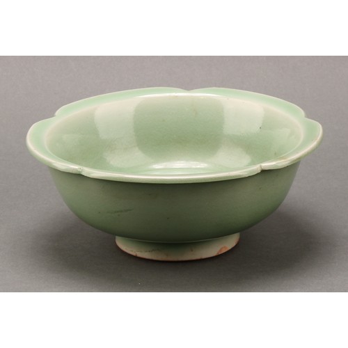 1388 - A Chinese celadon lotus shaped bowl, 16cm diam, probably 19th century