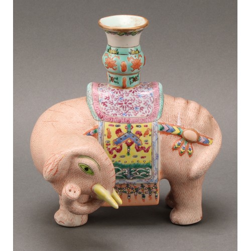 1406 - A Chinese polychrome figural candlestick, as an elephant, 18cm long, Republican Period/mid-20th cent... 