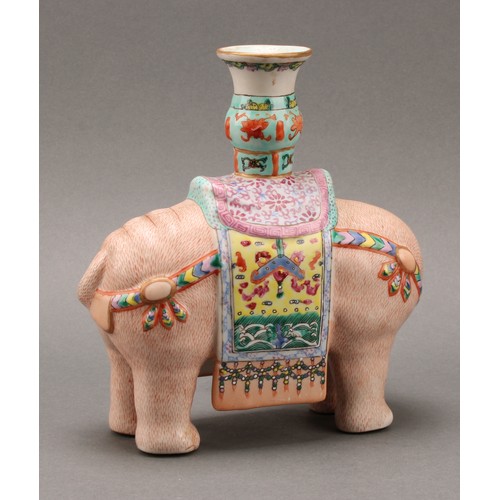 1406 - A Chinese polychrome figural candlestick, as an elephant, 18cm long, Republican Period/mid-20th cent... 