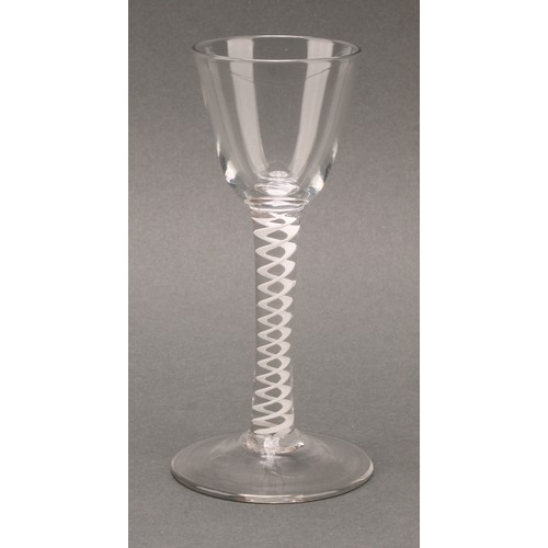 1363 - A George III opaque twist wine glass, conical bowl, double-helix stem, domed foot, 14.5cm high, c.17... 