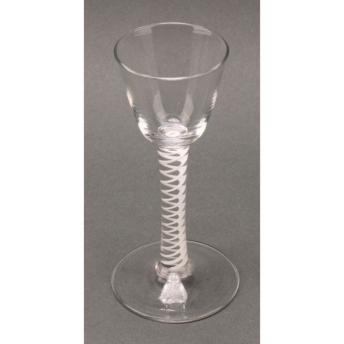 1363 - A George III opaque twist wine glass, conical bowl, double-helix stem, domed foot, 14.5cm high, c.17... 