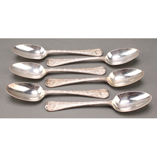 404 - A set of six Victorian silver table spoons, each with owl crest, William Theobalds & Robert Metcalfe... 