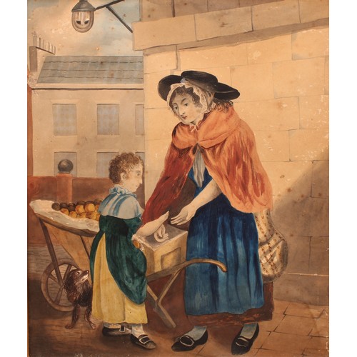 984 - English School (19th century) 
The Fruit Stall 
unsigned, watercolour, 33.5cm x 29cm; another simila... 